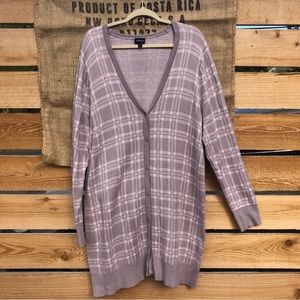 Torrid Long Plaid Cardigan Sweater Grey/White - Sz 3x